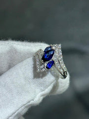 LIV 14k White Gold & Natural Diamonds Blue Sapphire Unique Crossover Band Ring Sz 8