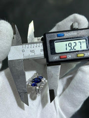 LIV 14k White Gold & Natural Diamonds Blue Sapphire Unique Crossover Band Ring Sz 8