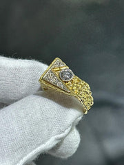 LIV 14k Yellow Gold and Diamonds Vintage Rectangular Nugget Design Ring Size 9 Gift