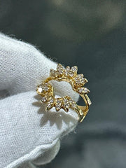 LIV 14k Yellow Gold & Diamonds Vintage Cocktail Design Long Band Ring Sz 5.5 Gift