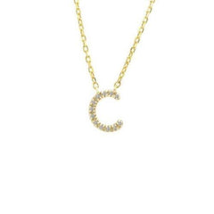 LIV 18k Gold Sterling Silver & Diamonds Initial C Station Halo Necklace 16" L Gift