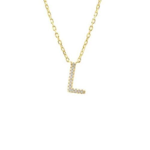 LIV 18k Gold Sterling Silver & Diamonds Initial L Station Halo Necklace 16" L Gift