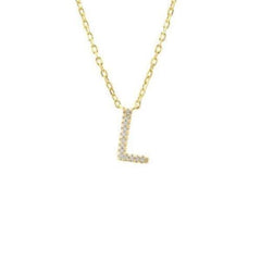 LIV 18k Gold Sterling Silver & Diamonds Initial L Station Halo Necklace 16" L Gift