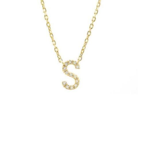 LIV 18k Gold Sterling Silver & Diamonds Initial S Station Halo Necklace 16" L Gift