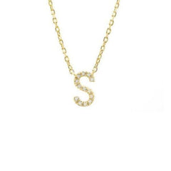 LIV 18k Gold Sterling Silver & Diamonds Initial S Station Halo Necklace 16" L Gift