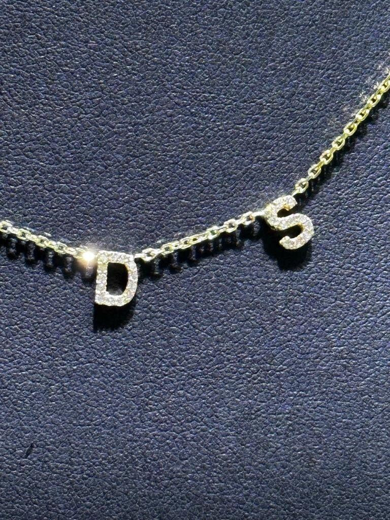 LIV 14k Yellow Gold Natural Diamonds 3 Letter Initial Mom Push Present Necklace Gift