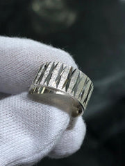 LIV 14k White Gold Diamond Cut 9mm Wide Vintage Cigar Band X Halo Ring Sz 6.5 Gift