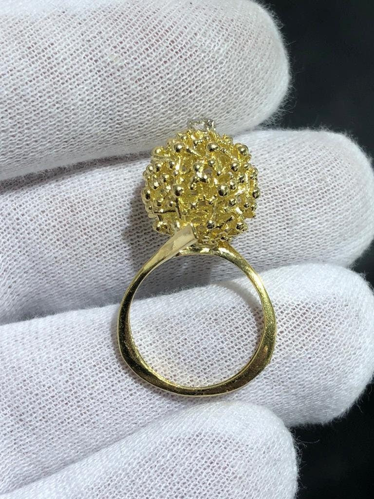 LIV 18k Yellow Gold Diamond Dome Hand Made Vintage Halo Cocktail Band Ring Sz 5.5