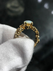 LIV 14k Yellow Gold Oval Cut White Opal Vintage Halo Band Ring Size 5.5 Gift