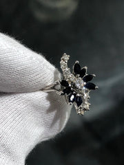 LIV 14k White Gold Diamonds & Blue Sapphire Vintage Halo Band Ring Size 6.5 Gift