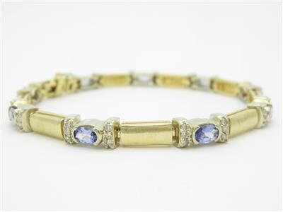 LIV 14k Yellow Gold & Diamonds Tanzanite Oval Cut Pave Stone Tennis Bracelet Gift