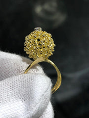 LIV 18k Yellow Gold Diamond Dome Hand Made Vintage Halo Cocktail Band Ring Sz 5.5