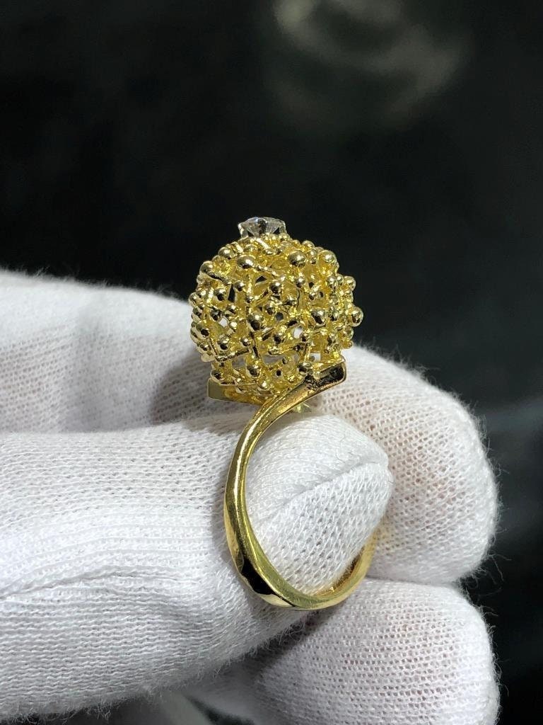 LIV 18k Yellow Gold Diamond Dome Hand Made Vintage Halo Cocktail Band Ring Sz 5.5