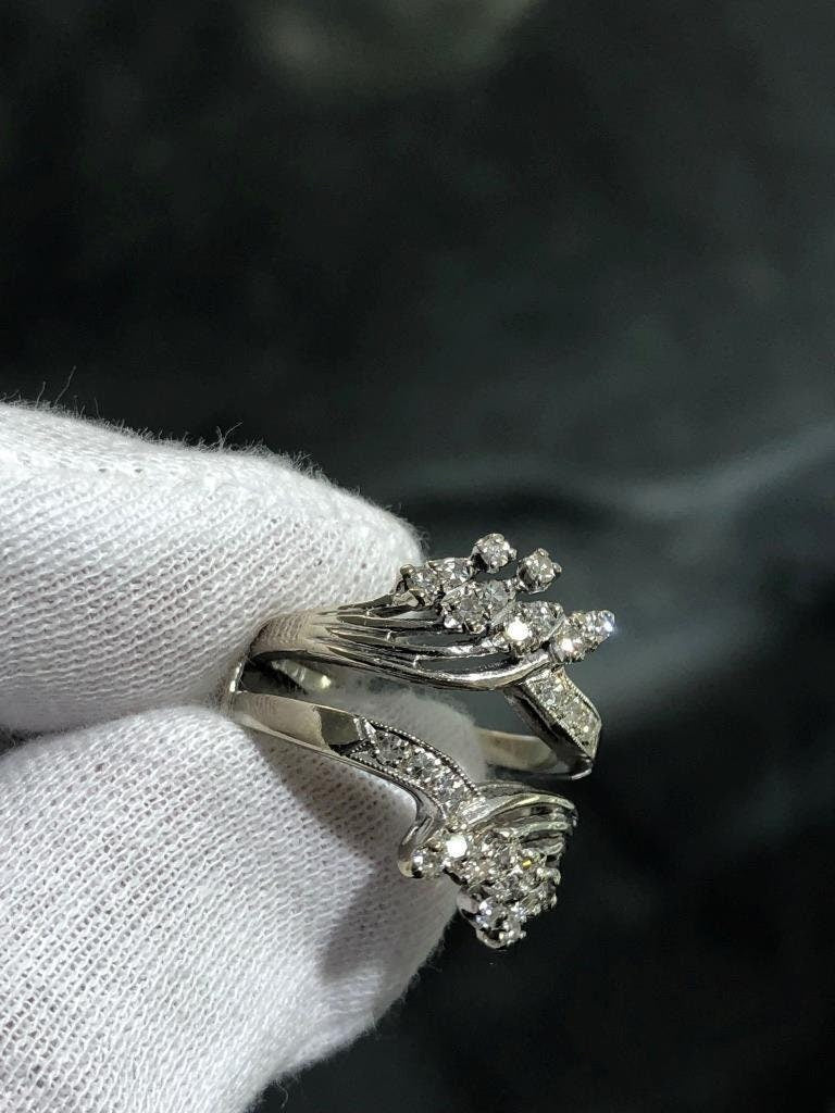 LIV 14k White Gold & Diamonds Baguette Insert Vintage Halo Band Ring Size 7 Gift