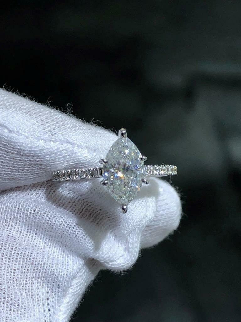 LIV 14k White Gold Natural White Diamond 1.56ct Marquise Cut Engagement Ring Sz 7