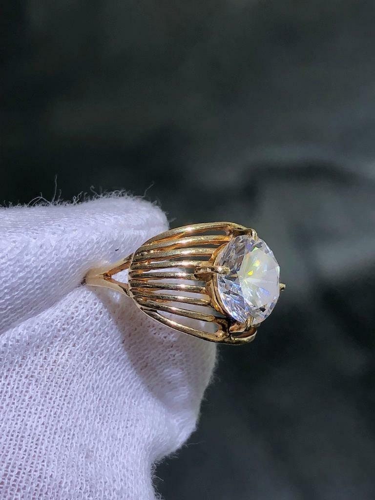 LIV 14k Solid Yellow Gold Round Cubic Zircon Halo Right Hand Band Ring Size 6.5