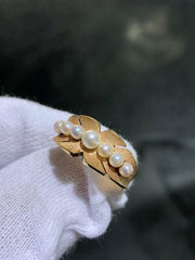 LIV 14k Solid Yellow Gold Graduated Fresh Water Pearl Design Band Ring Size 7.5