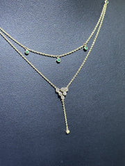 LIV 14k Yellow Gold & Natural Diamonds Green Emeralds Halo Drop Lariat Necklace