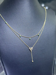 LIV 14k Yellow Gold & Natural Diamonds Green Emeralds Halo Drop Lariat Necklace