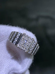 LIV 14k White Gold Natural White Diamond 1.06ct Princess Cut Halo Band Ring Sz5 Gift