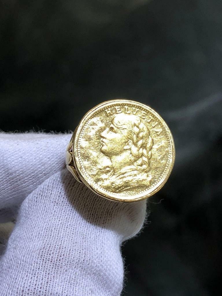 LIV 22k Solid Yellow Gold 1899 Swiss Coin Ring 14k Yellow Gold Halo Frame Size 10