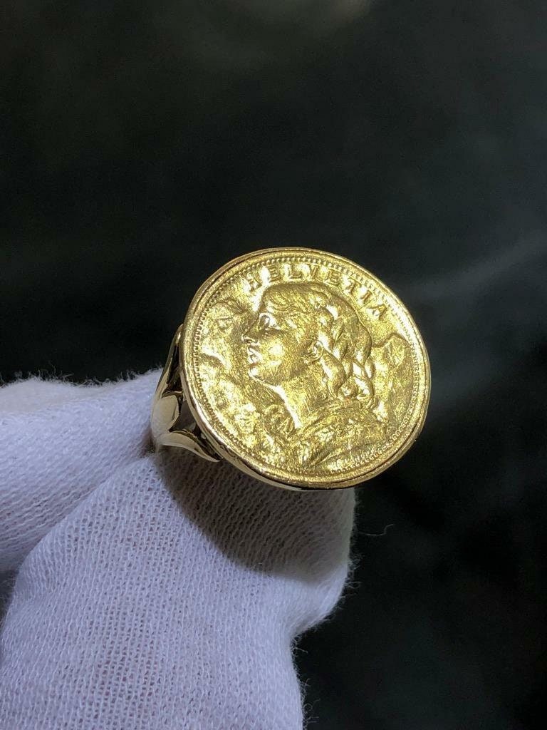 LIV 22k Solid Yellow Gold 1899 Swiss Coin Ring 14k Yellow Gold Halo Frame Size 10