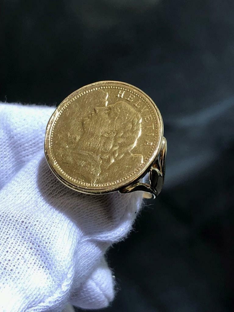 LIV 22k Solid Yellow Gold 1899 Swiss Coin Ring 14k Yellow Gold Halo Frame Size 10