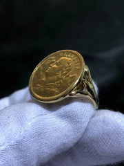 LIV 22k Solid Yellow Gold 1899 Swiss Coin Ring 14k Yellow Gold Halo Frame Size 10