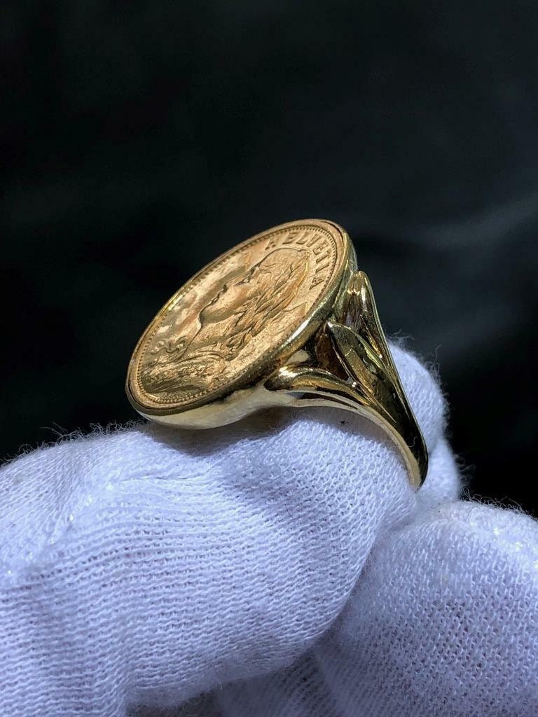 LIV 22k Solid Yellow Gold 1899 Swiss Coin Ring 14k Yellow Gold Halo Frame Size 10