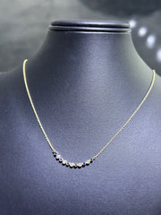 LIV 14k Yellow Gold & Natural Diamonds Blue Sapphire Halo Bezel Bar Design Necklace