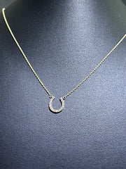 LIV 14k Yellow Gold & Natural Diamonds Pave Horse Shoe Design Luck Necklace