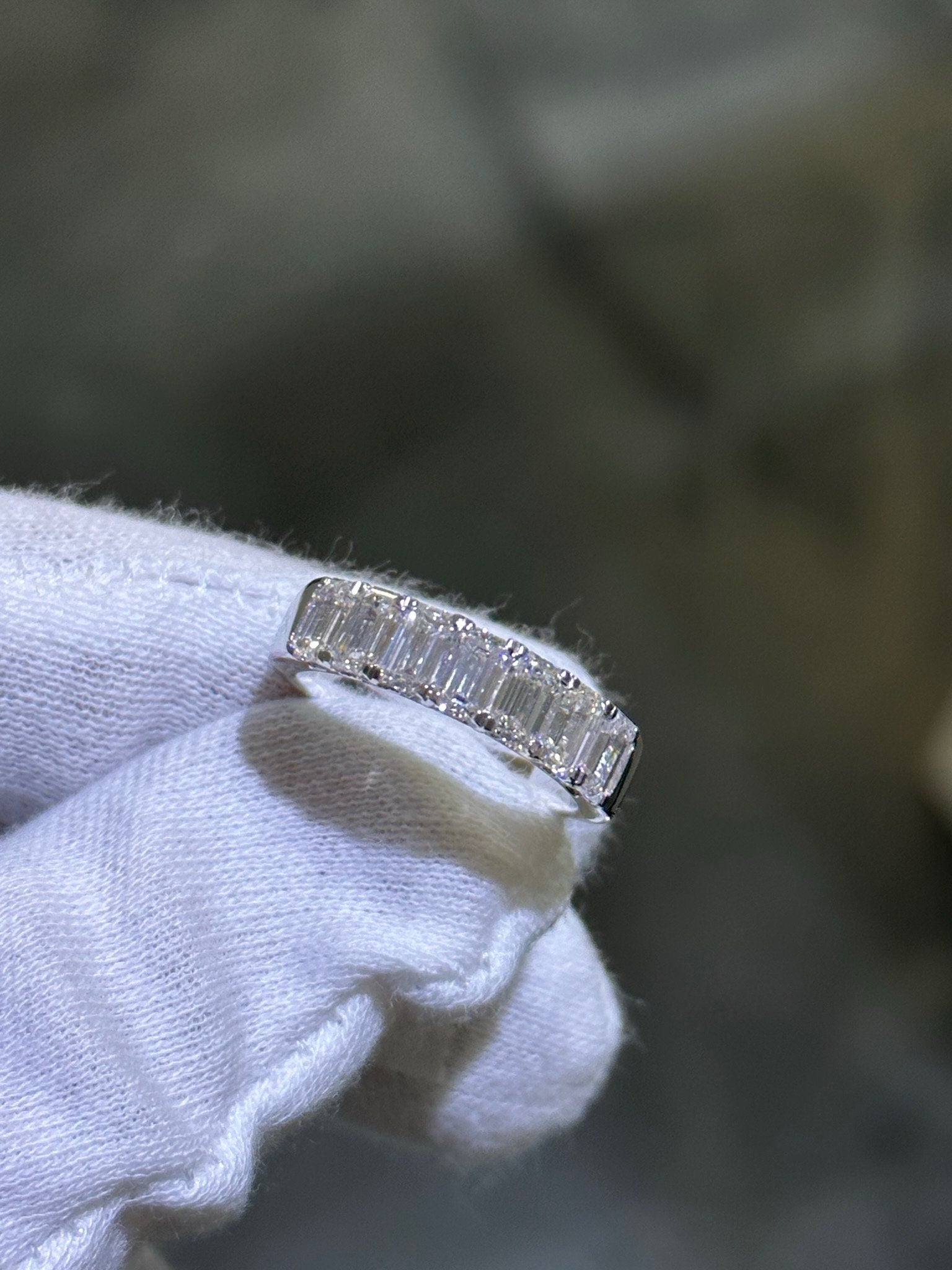 LIV 14k White Gold Lab Grown Emerald Cut Diamond Wedding Band Bridal Ring 2.24ct tw F-VS1 Size 7