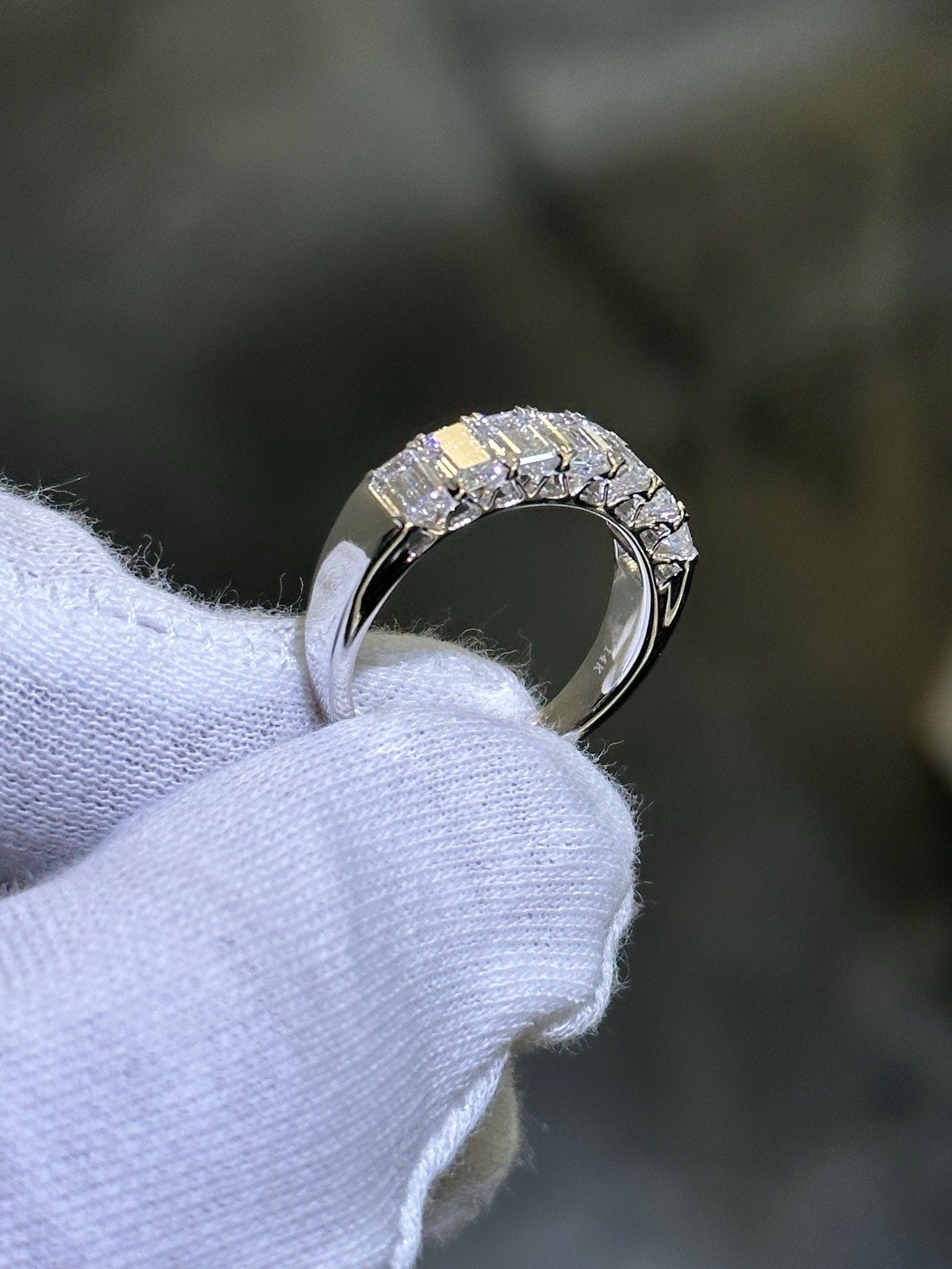 LIV 14k White Gold Lab Grown Emerald Cut Diamond Wedding Band Bridal Ring 2.24ct tw F-VS1 Size 7