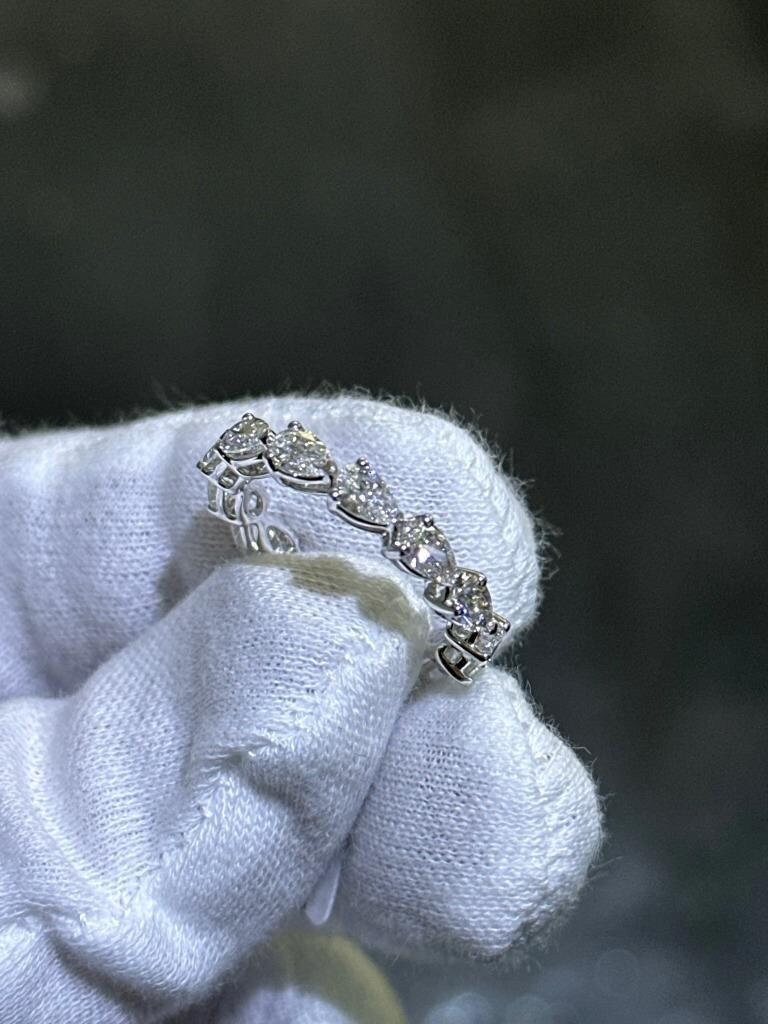 LIV 14k White Gold Lab Grown Pear Shape Diamond Eternity Band Bridal Ring 2.76ct Sz7