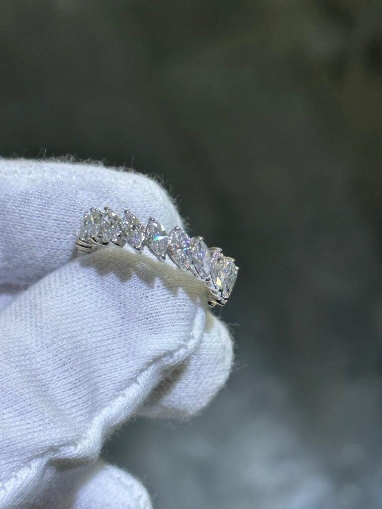 LIV 14k White Gold Lab Grown Marquise Cut Diamond Eternity Band Bridal Ring 3.46ct