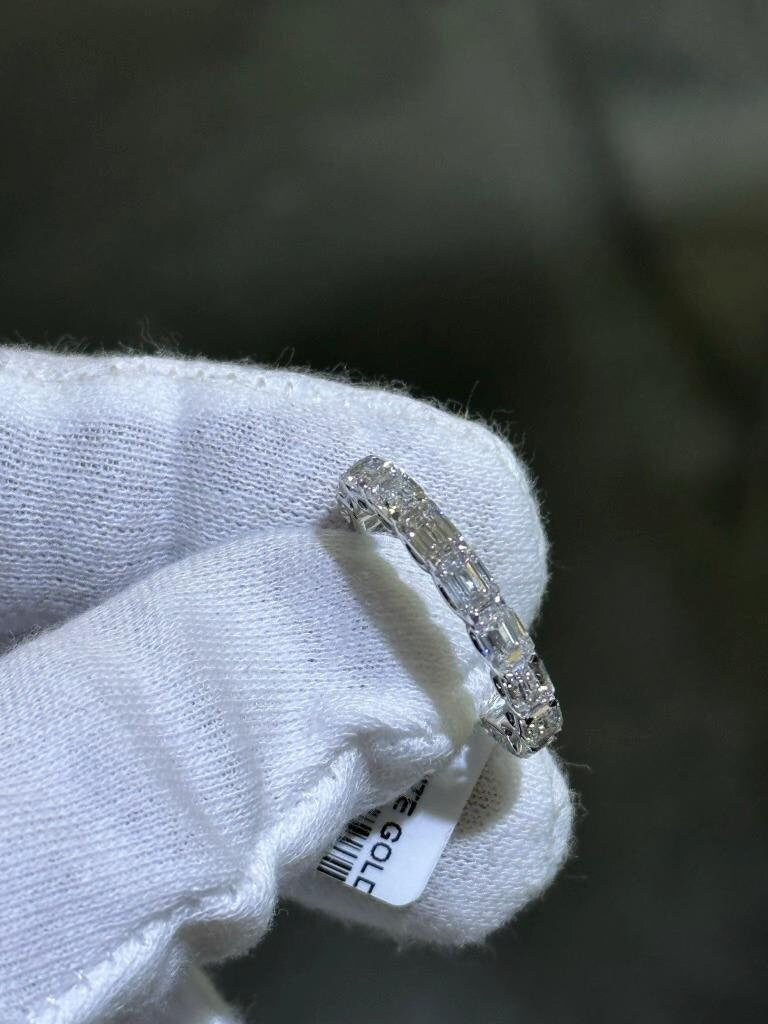 LIV 14k White Gold Lab Grown Emerald Cut Diamond Eternity Band Bridal Ring 4.06ct S7
