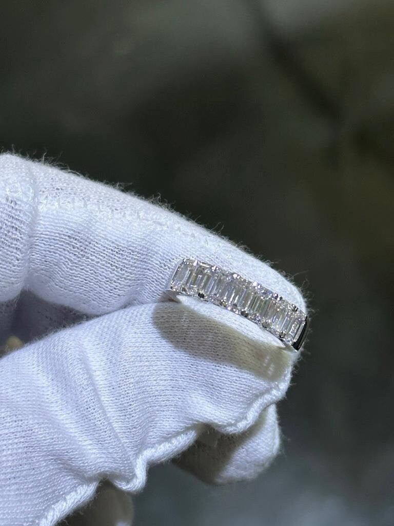 LIV 14k White Gold Lab Grown Emerald Cut Diamond Wedding Band Bridal Ring 2.24ct S7