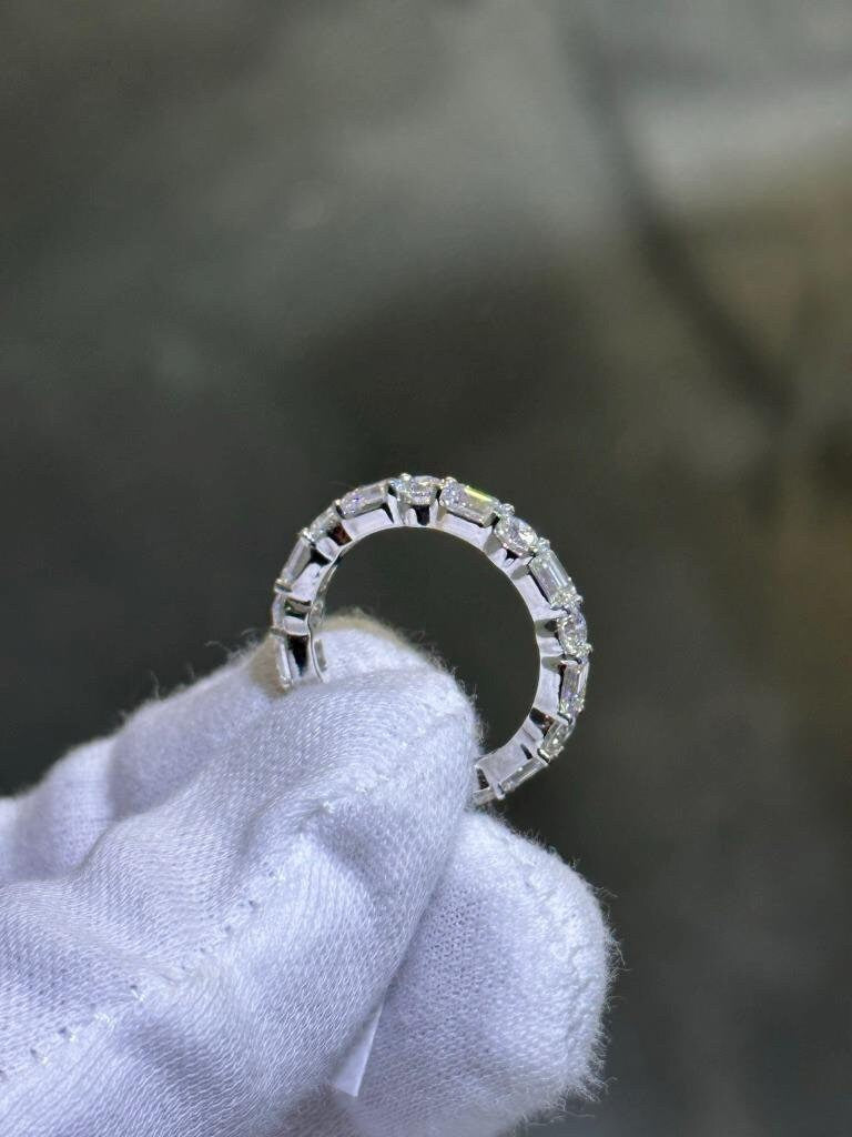 LIV 14k White Gold Lab Grown Emerald Cut Diamond Eternity Band Bridal Ring 3.26ct S7