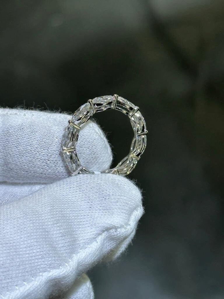 LIV 14k White Gold Lab Grown Marquise Cut Diamond Eternity Band Bridal Ring 2.20ct