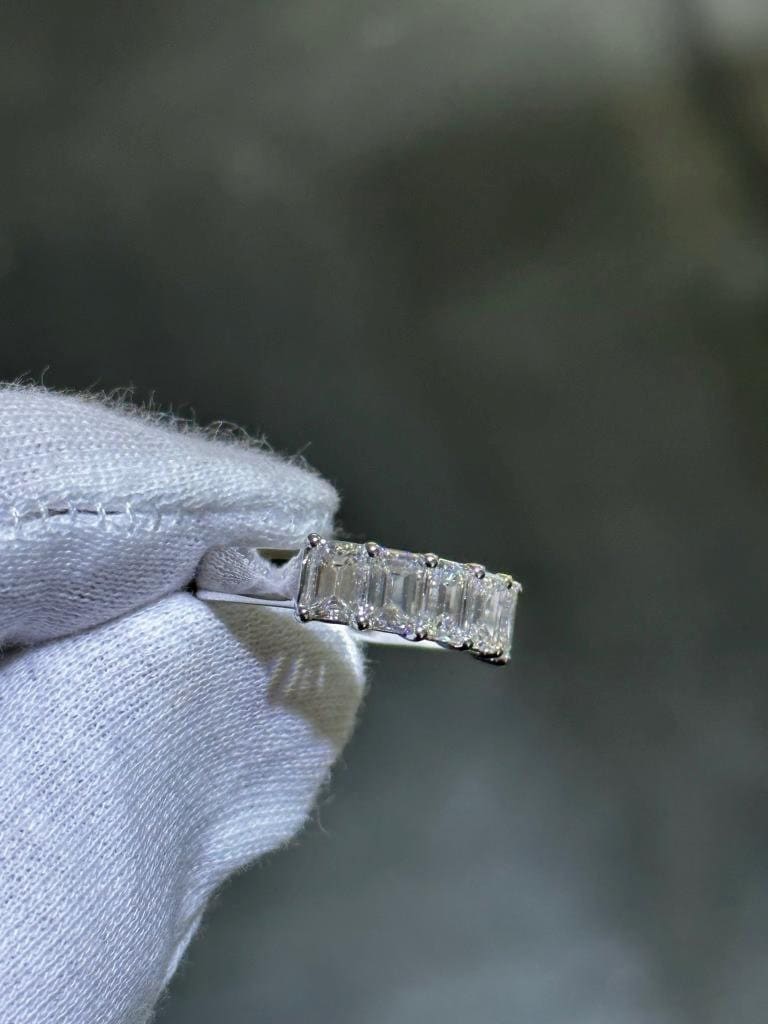 LIV 14k White Gold Lab Grown Emerald Cut Diamond Wedding Band Bridal Ring 2.18ct VVS