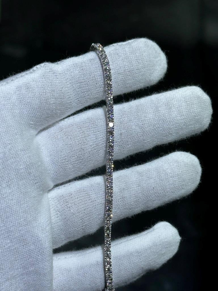 LIV 14k White Gold Lab Grown Round Cut Diamond Halo Tennis Bracelet 3.76ct 7" Length