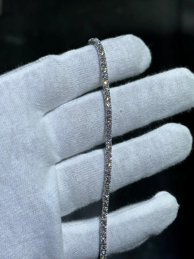 LIV 14k White Gold Lab Grown Round Cut Diamond Halo Tennis Bracelet 3.76ct 7" Length