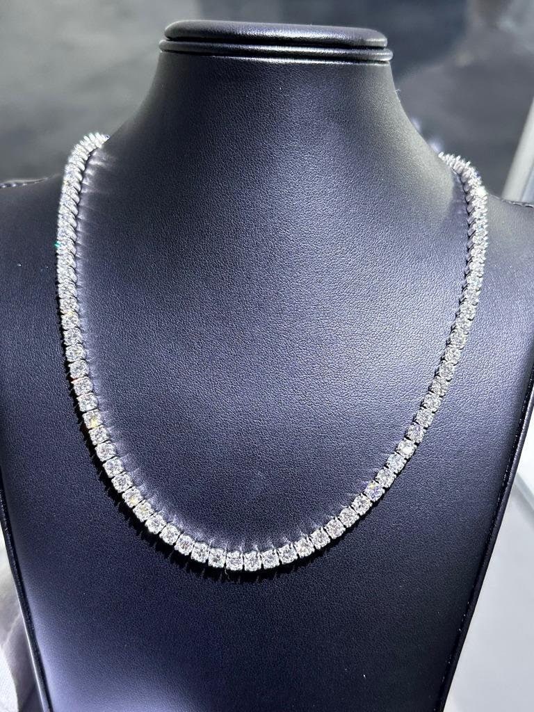 LIV 14k White Gold Lab Grown Round Cut Diamond Tennis Necklace 28.50ct 16" Length