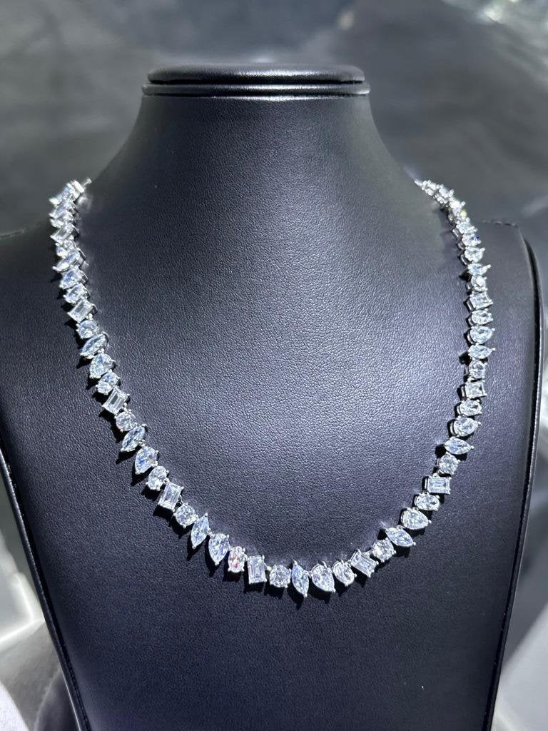 LIV Platinum Sterling Silver White Sapphire Multi Cut Bridal Tennis Necklace 16" L