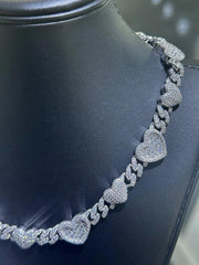 LIV Platinum Sterling Silver Unique Baguette White Sapphire Heart Tennis Necklace