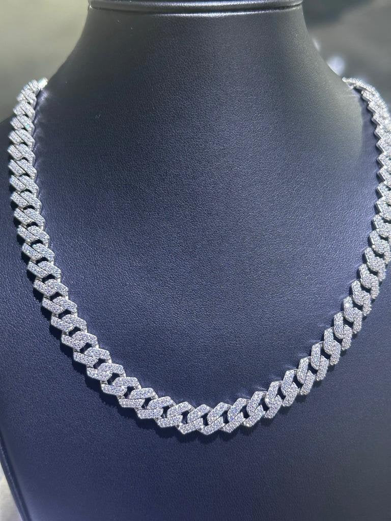 LIV Platinum Sterling Silver Miami Cuban Simulated White Sapphire Tennis Necklace 18