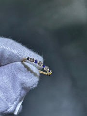 LIV 14k Yellow Gold & Natural Diamonds Blue Sapphire Thin Halo Design Band Ring Sz 7