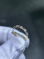 LIV 14k Yellow Gold & Natural Diamonds Blue Sapphire Thin Halo Design Band Ring Sz 7