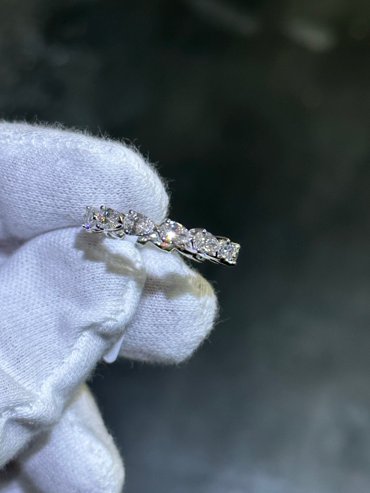 LIV 14k White Gold Lab Grown Pear Shape Diamond Eternity Band Bridal Ring 2.76ct Size 7 F-VS1