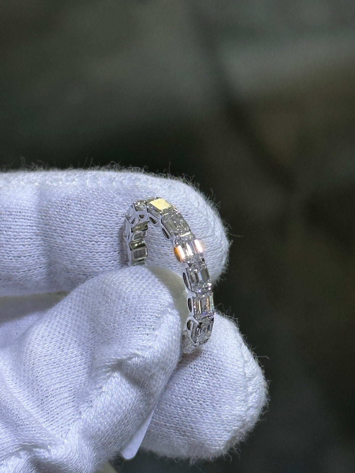 LIV 14k White Gold Lab Grown Emerald Cut Diamond Eternity Band Bridal Ring 4.06ct tw F-VS1 Size 7